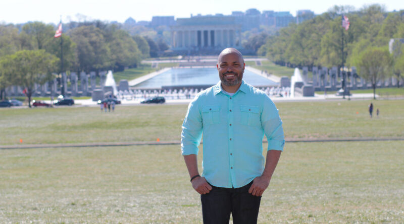 Kwin Mosby in front of the National Mall in Washington, DC.