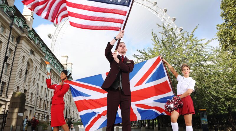 Virgin Atlantic cabin crew pose at the London Eye to bring to life new research on what Brits are most looking forward to about returning to the United States, ahead of the border opening on 8 November. (Photo Credit: Virgin Atlantic)