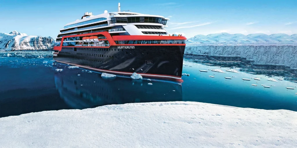 Hurtigruten's new hybrid vessel “Roald Amundsen” (Photo Credit: Hurtigruten)