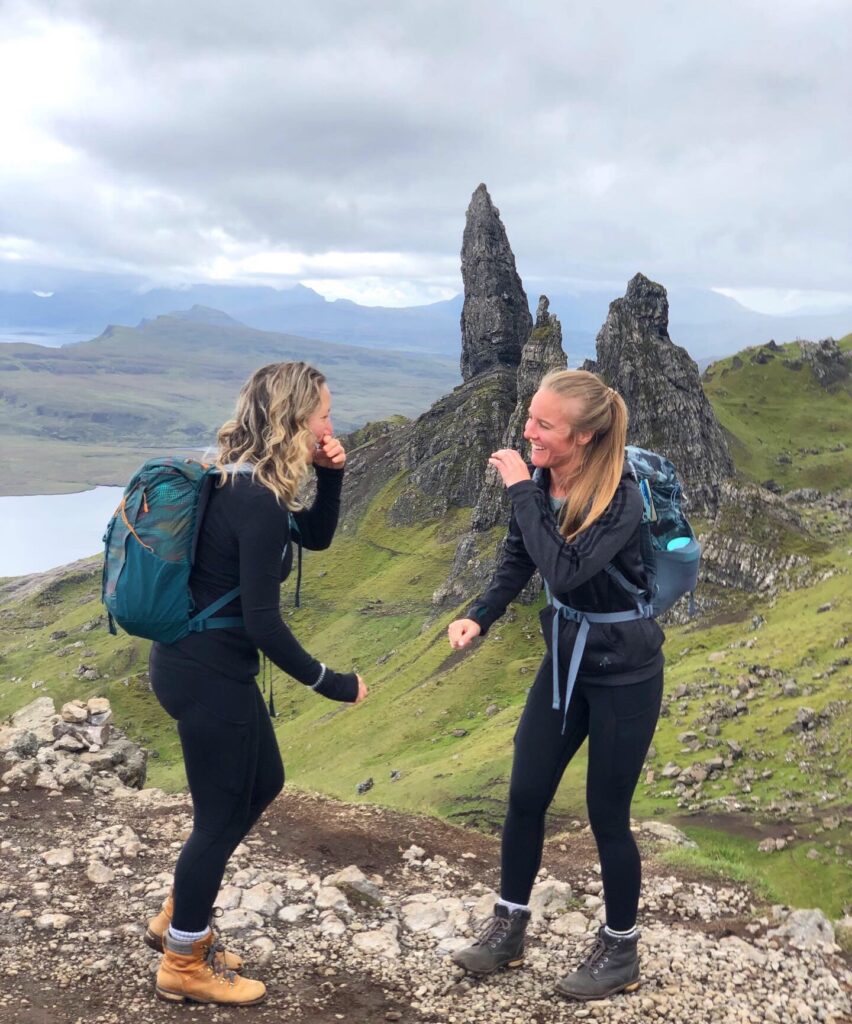 Having a laugh atop of Man of Storr, Scotland (Photo Credit: Charity & Peta King)