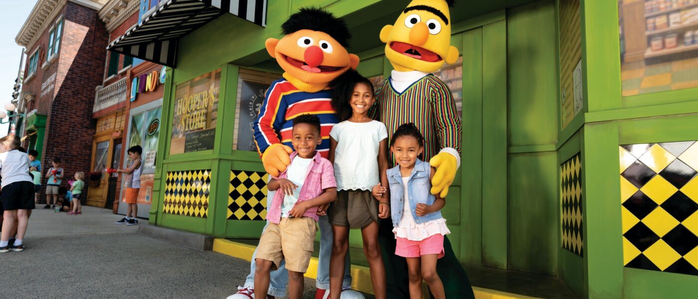 LGBTQ+ families will feel welcomed at theme parks like Sesame Place with Bert and Ernie (Photo Credit: Sesame Place)