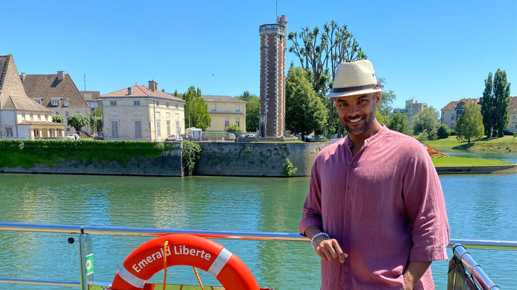 Ernest White II standing aboard Emerald Liberté on the Rhone River (Photo Credit: Dražen Dražić)