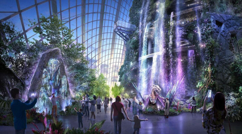 Visitors will be welcomed by the iconic cascading waterfall at Cloud Forest with a signature perched banshee sculpt and event logo display, as they embark on a journey through the wonders of Pandora. (Photo Credit: PRNewsfoto/Cityneon Holdings)