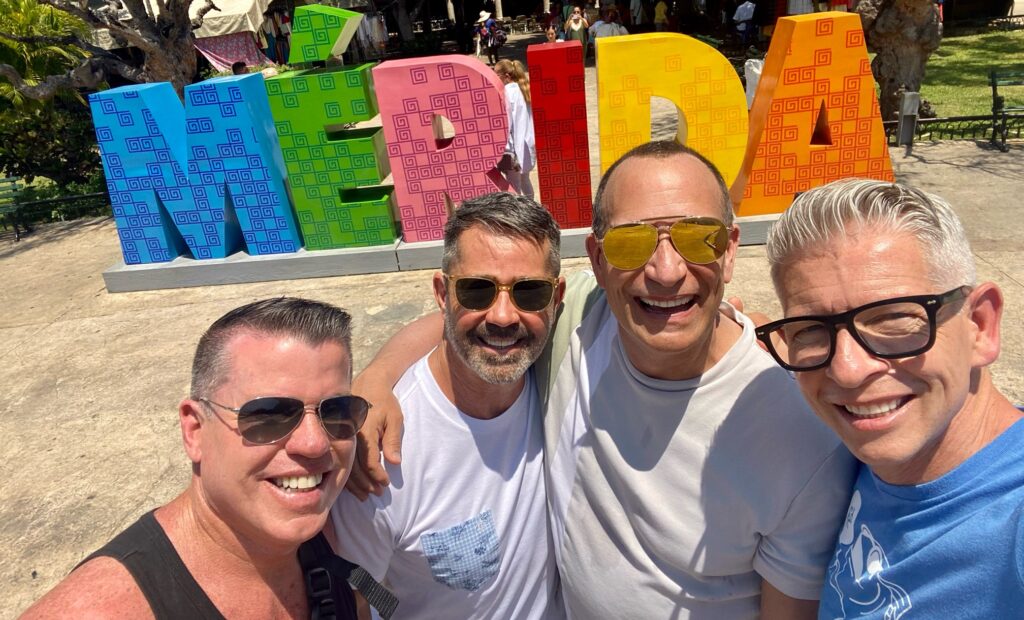 Jon Bailey (second from right) and Triton Klugh (far right) with friends in Merida, Mexico (Photo Credit: Jon Bailey)