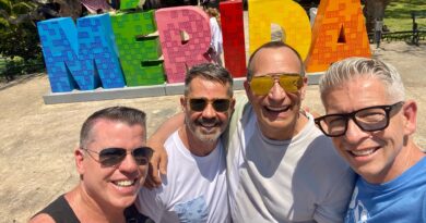 Jon Bailey (second from right) and Triton Klugh (far right) with friends in Merida, Mexico (Photo Credit: Jon Bailey)